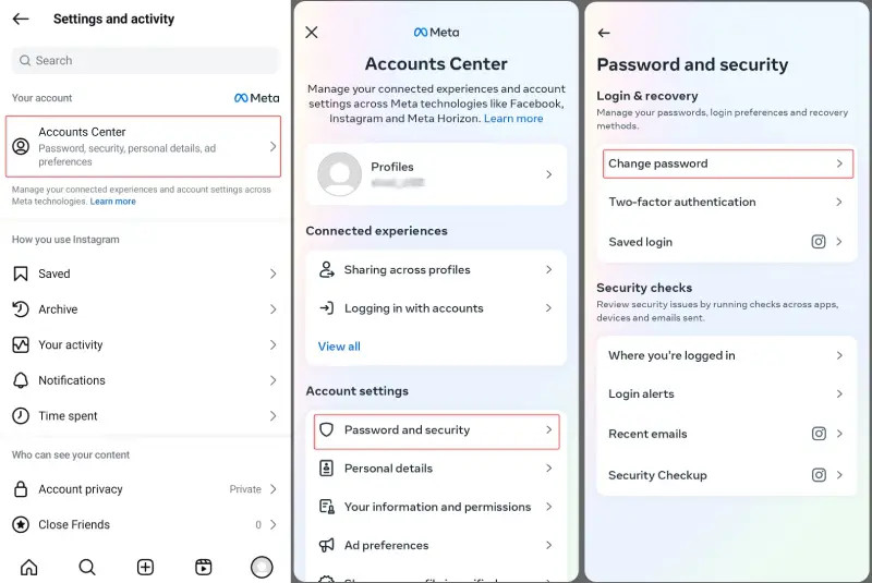 تغییر پسورد اینستاگرام برای افزایش امنیت پیج