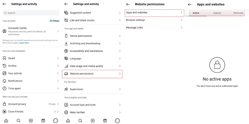 دسترسی های اینستاگرام برای امنیت پیج اینستا