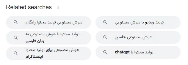 بخش جستحوهای مرتبط گوگل برای عبارت تولید محتوا با هوش مصنوعی